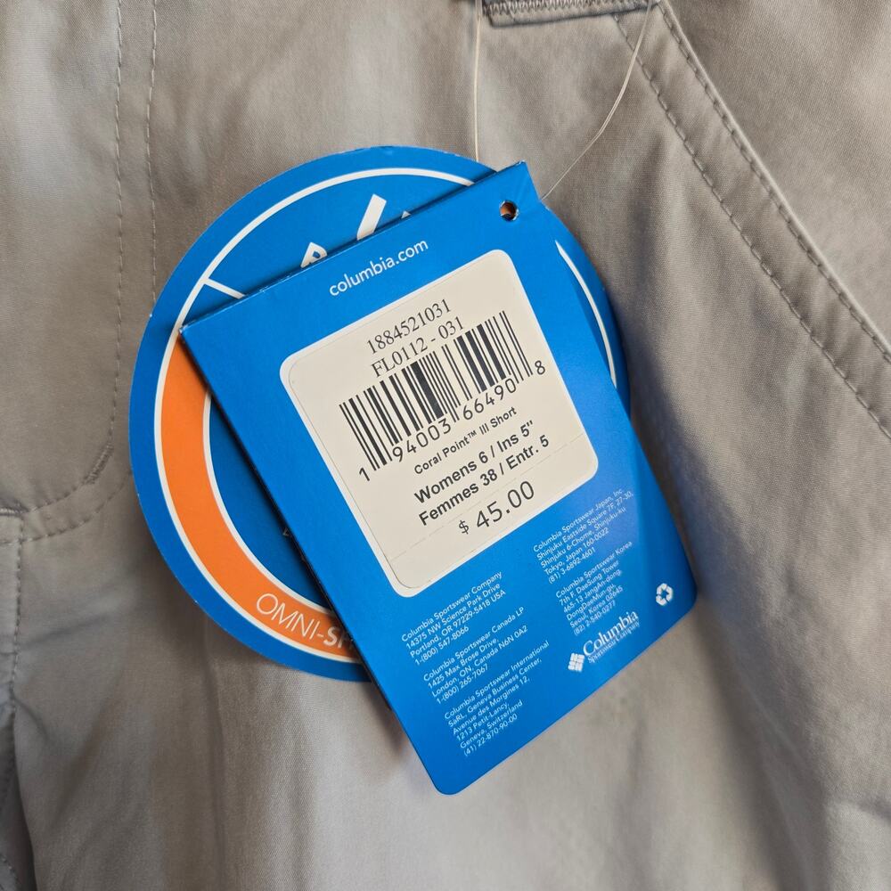 Columbia Shorts NWT Gray Coral Point III UPF 50 5" Inseam Hiking Fishing Pocket - Picture 3 of 4